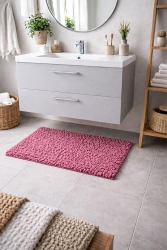 TEXTILE COLLECTION Tappeto Bagno Riccio 50x80 cm e 60x120 cm – Cotone & Poliestere, Asciugatura Rapida (Rosa, 50x80)