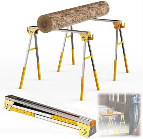 Portable Foldable Sawhorse Set, 1200 kg Capacity, Easy to Use with Storage Hooks for Log Cutting and Workbench Support