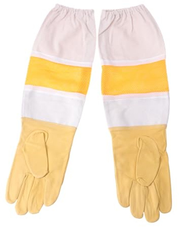 Imkerhandschuhe mit langem Ventilationsärmel, atmungsaktiv | goldfarbenes Kunstziegenleder, für Gartenarbeit und Bienenzucht, für Damen und Herren, flexible Schutzausrüstung