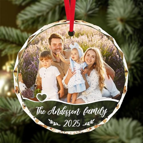 Personalisierte Weihnachtsschmuck - Personalisierte Weihnachtsschmuck aus Kristall mit Foto, Weihnachtsbaumschmuck Anhänger Hängende Dekorationen, Personalisiert Geschenke für Familie Freunde