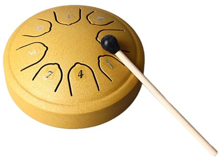 MOTOULAX Zungentrommelinstrument aus Stahl, 11,4 cm, 8 Töne, C-Schlüssel, Karbonstahl, kleine Zungentrommel für Erwachsene, Kinder, Anfänger (Gold)