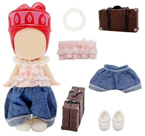 5 piezas de ropa de muñeca compatible con Sonny Angel de 3 pulgadas, incluye pantalones, zapatos superiores, collar, maleta, accesorios de decoración para coleccionistas, regalo de niño y niña, muñeca