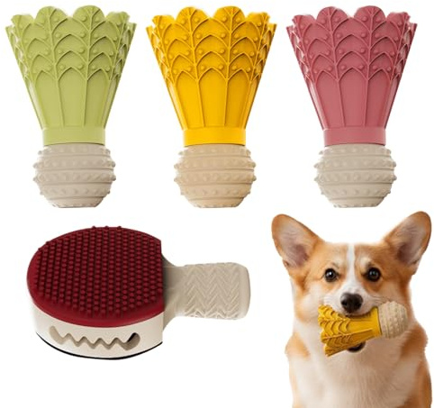 Jouet Distributeur de Snack pour Chiens - Jouet en Forme de Badminton avec et Sonnette - Distributeur de Nourriture pour Chiens - pour Voyage Piscine Parc Cour Jardin