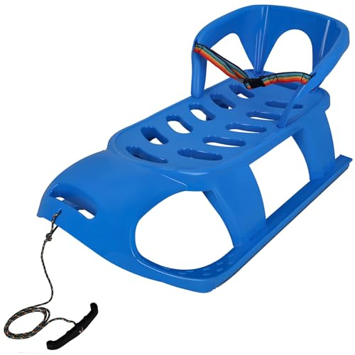 KOTARBAU® Bob Schlitten mit Lehne - 87 x 45 x 42 cm - Kunststoff Schlitten für Kinder - mit Rückenlehne - Schneeschlitten - Kinderschlitten mit Sicherheitsgurt & Zugseil - Kinderbob - Blau