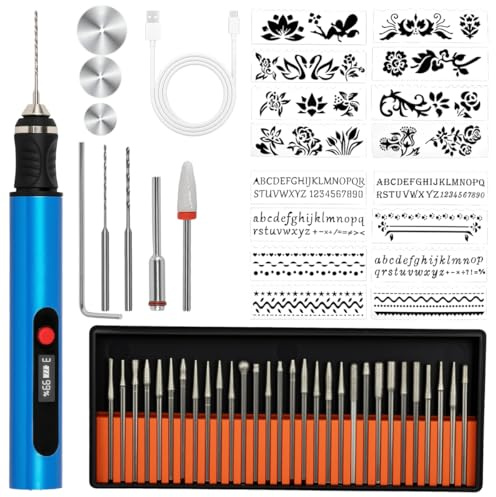 Elektrischer Gravierstift mit 35 Bits,Upgraded Electric Engraving pen Tragbarer Gravierer mit Digitalanzeige,Personalisierte Kugelschreiber mit Gravur,Graviergerät für DIY Schmuck Glas Holz Keramik