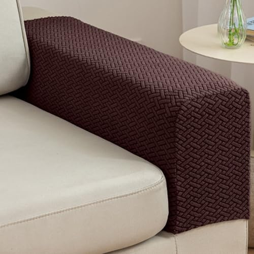 Armlehnenschoner Sofa 2 Stück Armlehnenbezug Elastische Armlehnenschoner Anti-Rutsch Armlehnen-Bezüge Weiche Bezuige Armlehnen Polster Fuir Armlehnen Mobelschutz(Brown 2PCS,70-75cm/27.6-29.5in)