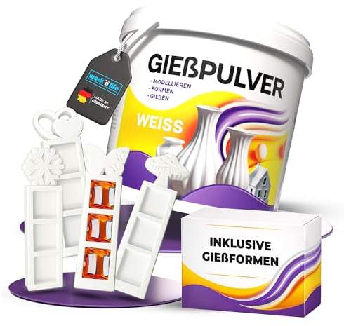 Gießpulver Weiß inkl. Silikonformen, Kreatives DIY-Set für Ostern. Gips zum Gießen für kreative Projekte, Gießmasse für Dekoration (Schoko SET + 1kg Gießpulver)