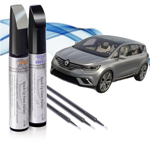 Asturcolor Reparador de Arañazos para Coche, Lápiz de Retoque para Automóvil, Bolígrafo Reparaarañazos, 2 Piezas de Pintura de Retoque Renault (D69 GRIS PLATINO) con Base + Laca.