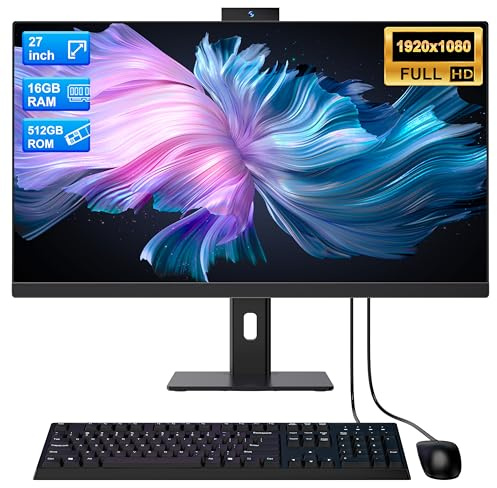 27 Inch All-in-One Computer FHD Desktop PC, Core i7 (Up to 3.0GHz), 16GB RAM, 512GB SSD, Rotatable Screen, Hidden Webcam, Dual-Band WiFi 6 & Bluetooth 5.3, All-in-One PC for Business & Creative Work