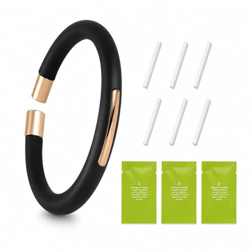 Natural Mosquito Repellent Bracelet with 6 Pcs Essential Oil Refills - DEET-Free Waterproof Insect Repellent Bands for Kids & Adults - Long-Lasting Bug Protection for Travel & Camping, Black