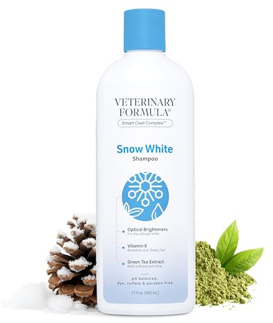 Veterinary Formula Smart Coat Complex Snow White Shampoo for Dogs and Cats, 17 Fl oz – Gently Remove Stains and Yellowing Without Bleach or Peroxide – Cleans, Deodorizes, and Brightens White Coats