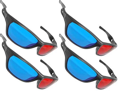 Ganzoo - Set da 4 Occhiali anaglifi per Fare Giochi in 3D al PC o in TV, Colore: Rosso/Blu