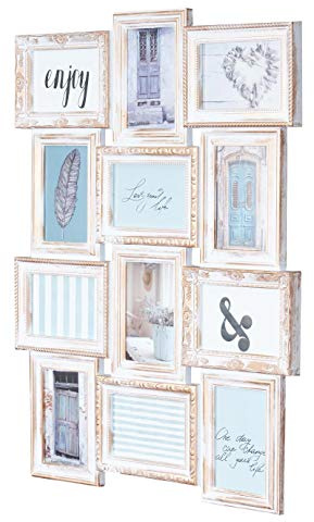 levandeo Fotocollage 96121 für 12 Fotos 10x15 weiß Gold Kupfer gewischt, Shabby antik Look - sehr edler Barock Bilderrahmen Nostalgie Landhaus Fotogalerie Fotorahmen