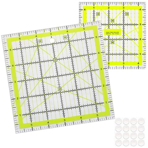 Règles de matelassage (11,4 x 11,2 cm, 15,2 x 15,2 cm), 2 modèles avec anneaux antidérapants, règle de coupe de tissu, règles carrées en acrylique pour une précision facile et la couture artisanale