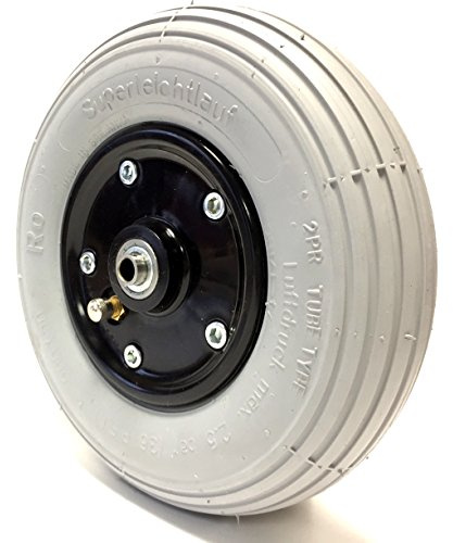 Rolko Rollstuhlreifen 200 x 50, Komplettrad Luft, 2-teilige Schwarze verschraubte Kunststoff-Felge, Kugellager, Achse 8 mm, Nabenlänge 60 mm