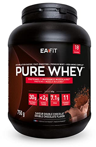 Proteine in Polvere Whey 750 g Gusto Doppio Cioccolato | 30 g per Shaker Proteine | Whey Protein Concentrate e Isolate | BCAA + L-Glutammina + Taurina | Integratore per Massa Muscolare|Con 11 Vitamine