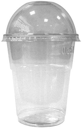 PZ 100 BICCHIERE ML 350 IN PET + CUPOLA COPERCHIO CON FORO CENTRALE TRASPARENTE PER FRAPPE' GRANITA