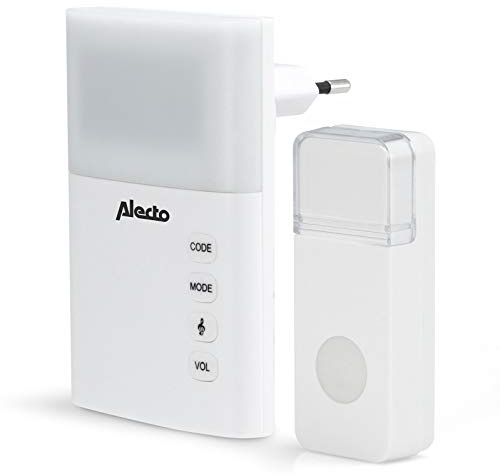 Alecto ADB-19 Funk Türklingel - Kabellose Türklingel mit Blitzlicht - IP44 Wasserdicht - 30m Reichweite - 36 Melodien - weiß