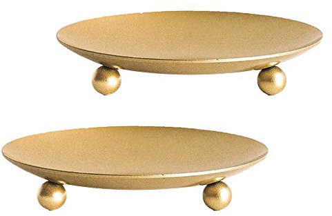 Set di 2 Piatto Candele Portacandele in Ferro a Forma di Piattino Decorativo, per Candele a LED e Cera, Coni di Incenso, Spa Gold2
