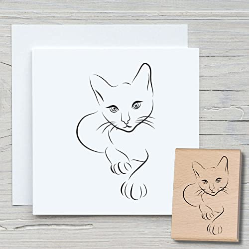NEWSTAMPS Stempel Katze Motivstempel groß aus Holz & Gummi zum Karten basteln, Holzstempel, Tiere, Tierstempel, Scrapbook, Textilstempel, Deko, Kinder