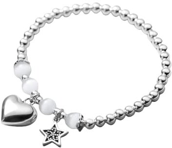 LIUYUYOUGO 925 Sterlingsilber Armkette,925 Sterling Silber Liebe Herz Stern Opal Perlen Charme 4Mm Kugelkette Mode Exquisite Armreif Einstellbar Bff Lucky Knöchel Armband Für Frauen Ewigkeit Schmuck
