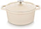 vancasso Olla de Hierro Fundido, 26 cm / 5 Litros Horno Holandés Hierro Fundido Esmaltado con Tapa Redonda de Acero Inoxidable para Cocina Estofado, Paella, Freír, Asar, Saltear - Blanco