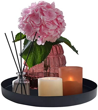 KULIVING Deko-Tablett Rund aus Edelstahl | Vielseitiger Metall-Teller geeignet als Tischdekoration Dekoteller Dekoschale oder Serviertablett | Schwarz Matt Durchmesser 30 cm, mit hohem Rand Höhe 3 cm