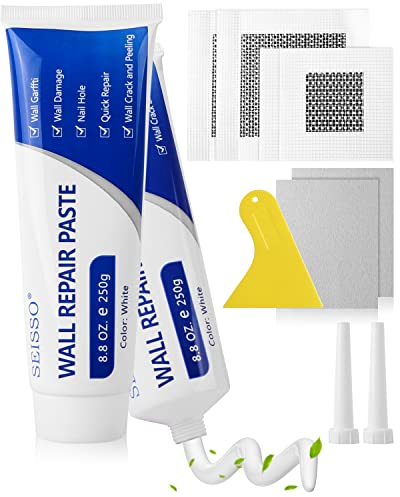 DEWEL 500g Spachtelmasse Weiß Innen, Spachtelmasse Wand Set mit Füllspachtel,Schleifpapier und Schaber,Löcher Wand Füllen für Bohrlöcher Füllen,Löchern und Graffiti,Schnelle Reparatur von Rissen