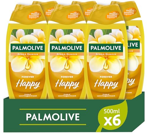 Palmolive Bagnoschiuma Aroma Essence Forever Happy 6x500ml I Con tecnologia di profumazione per migliorare l'umore I 95% di ingredienti di origine naturale* I Vegano I Bottiglia riciclabile