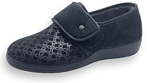 Zapatillas para Mujer - Calzado para Pies Delicados - Anatómica Flexible/Ligera con Velcro - Negro/Marrón - Suela Antideslizante - Plantilla Acolchada - 35-42UE (Negro, Numeric_38)