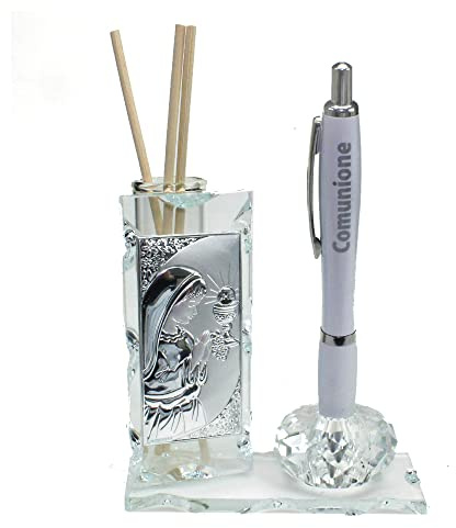 DLM33131 (Kit 6 Pezzi) Profumatore PortaPenne in Cristallo Icona Calice Prima Comunione Bambina in Preghiera Penna Diffusore Profumo bomboniera