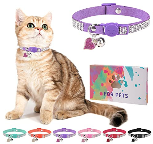 DILLYBUD Strass-Katzenhalsband mit Glöckchen, Diamant-Katzenhalsband mit Sicherheitsschnalle, Schnellverschluss, für Mädchen, Jungen, kleine Kätzchen, Haustiere, Welpen, niedlich, weich, weiblich,