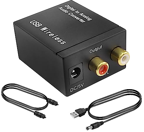 MEIRIYFA Convertitore audio digitale a analogico con chip Bluetooth 5.0 integrato, digitale ottico coassiale ad analogico RCA Audio Converter Adattatore con cavo in fibra ottica per Xbox TV Box