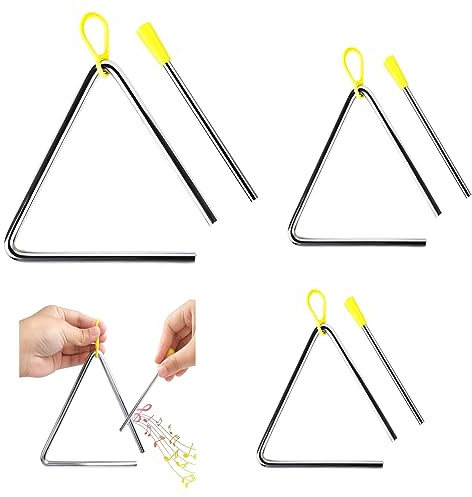 Musical Triangles, 3 Pack Hand Percussion Triangles with Strikers and Finger Holder, 4/5/6 inch Musical Steel Triangle Instruments for Early Education Toy, Music Learning, Practicing Enlightenment