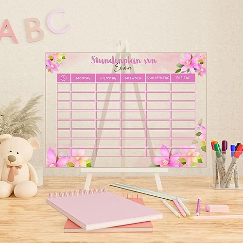 Wunsch Kalender - personalisierter Stundenplan - Kinder Blumenliebe - wiederverwendbarer Kalender aus Acrylglas - Jederzeit abwischbar - Hingucker für jeden Raum