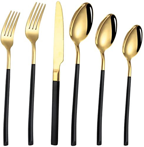 Ensemble de couverts en acier inoxydable, couteau, fourchette, cuillère, couverts mixtes, fête, cuisine occidentale, vaisselle de cuisine, ustensiles de table, ustensiles réutilisables (vert doré 24 p