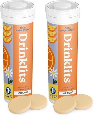 Drinklits Orange Daily Hydration Tablets (2) Tube Bundle | Essential Electrolytes – 0g Sugar – Replenishing Hydration Drink | 20 Servings - 10 Tablets Per Tube