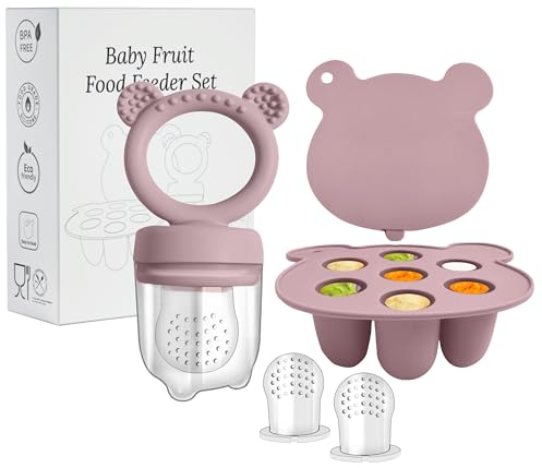 Baby Fruit Food Feeder Puple Set Fruchtsauger Baby | BPA-freier Babybrei Einfrieren Behälter | Silikon Obst Nahrung zum Befüllen mit Obst, Gemüse
