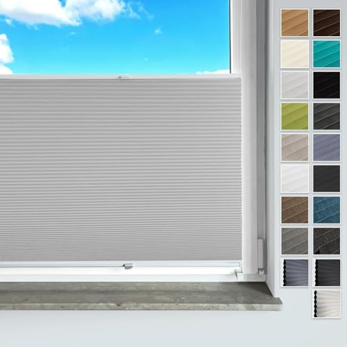 Rollmayer Plissee ohne Bohren, mit Klemmträger Plisseerollo Faltrollo Sichtschutz und Sonnenschutz für Fenster und Tür (Waben Grau,B80cm x H200cm)