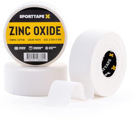 SPORTTAPE 3 Rotoli Nastro Ossido di Zinco 2,5 cm x 10 m – Bianco | Nastro Rigido per Dita, Mani e Polsi | BJJ, Boxe, Arrampicata, CrossFit | Strappabile a Mano e Resistente per Supporto Articolare