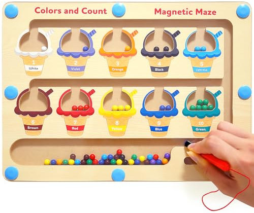 Nawchedo Magnetic Color and Number Maze - Toddler Toys for 3 4 5 Year Old, Wooden Color Matching & Counting Puzzle Board-Toddler Fine Motor Skills Learning Toys Holiday & Birthday Gifts for Kids