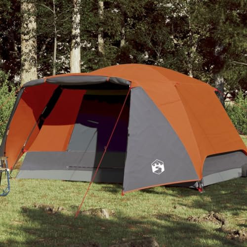 Homgoday Campingzelt, Campingzelt für 6 Personen, grau und orange, 412 x 370 x 190 cm, Taftzelt, Campingzelt, Strandzelt, Trekkingzelt