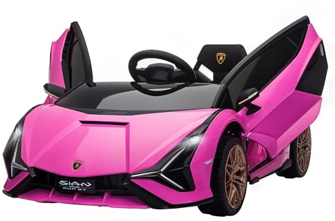 HOMCOM Elektrisk bil för barn, 12 V barnbil med 2,4 G fjärrkontroll, 2 motor, barnfordon med tuta LED, musik, elfordon för 3–5 år barn, rosa