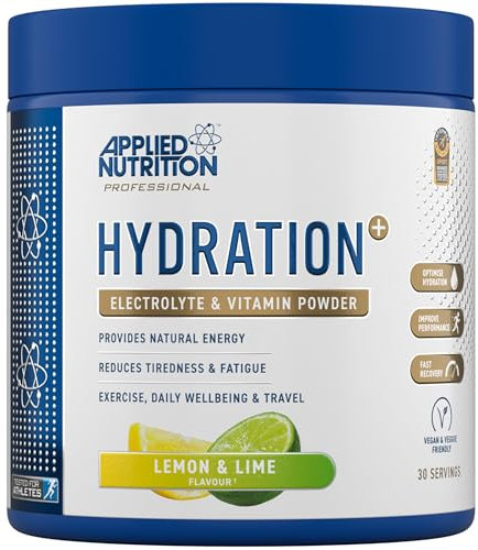 Applied Nutrition Hydration+ - Poudre d'Électrolytes et de Vitamines, Boisson Isotonique, Hydratation, Énergie, Moins de Fatigue, 240 g, 30 Portions (240g, Lemon & Lime)