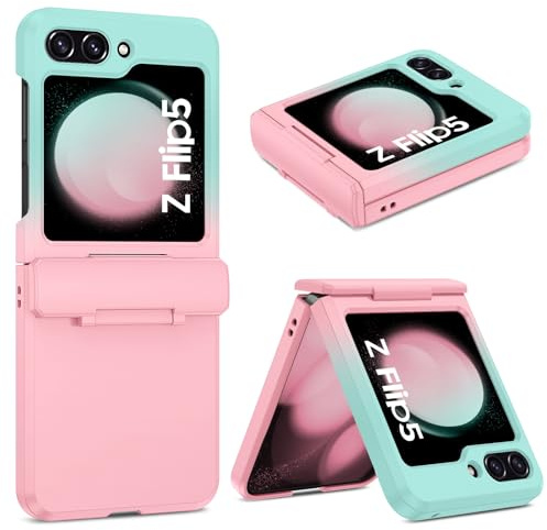 DOMAVER Custodia per Samsung Galaxy Z Flip 5 con cerniera protettiva per Samsung Z Flip 5 Case, opaca rigida PC Cover, protezione completa per donne e ragazze, colore sfumato, blu rosa