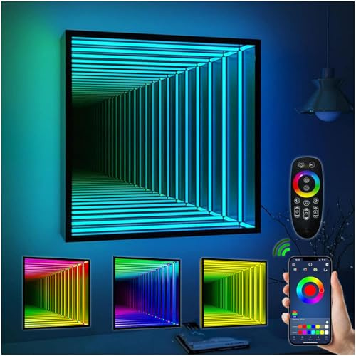 Fablestoryem Infinity Mirror Tunnel LED 3D Night Light - Changing Color Sensory for Home, Desk, Living Room, Party Decoration - Square 11.8/30cm