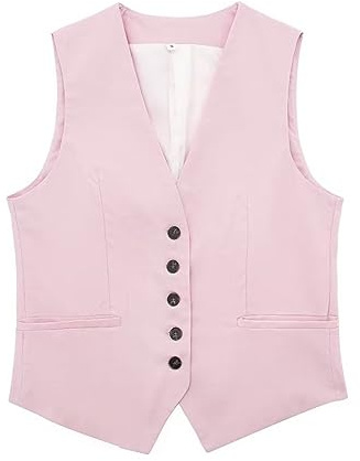 Chaleco de mezcla de lino para mujer, color liso, casual, chaqueta larga, rosa, XS