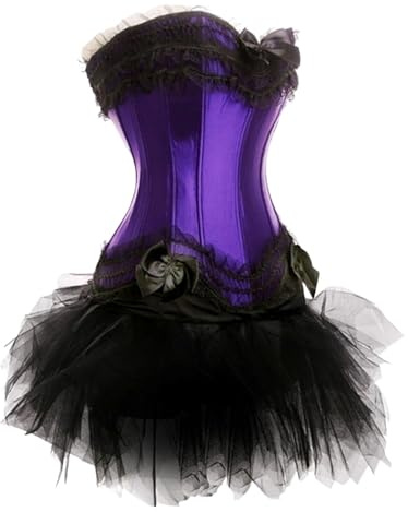 Women's Sexy Gothic Lace up Boned Vintage Corset and Bustiers Dress with Skirt Plus Size Purple