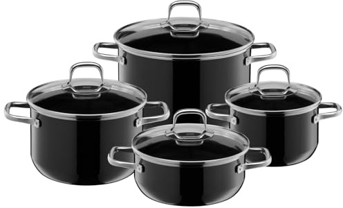 Silit Elegance Line Topfset Induktion 4-teilig, Kochtopf Set mit Glasdeckel, Silargan Funktionskeramik, Induktions Töpfe Set nickelfrei, schwarz