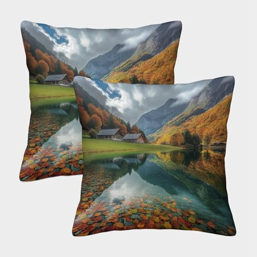 ZBOLI 2er-Pack Kissenbezug 50x50cm Deko-Kissenbezug Herbst Deko-Kissenbezug Bunt Herbst Leaves Deko-Sofa-Kissenbezug Mit Muster Passend Für Sofa Wohnzimmer Balkon Garten Auto